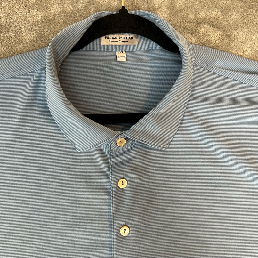 Peter Millar Summer Comfort Polo Golf Shirt Men's Color Blue w/ Stripes Size 2XL